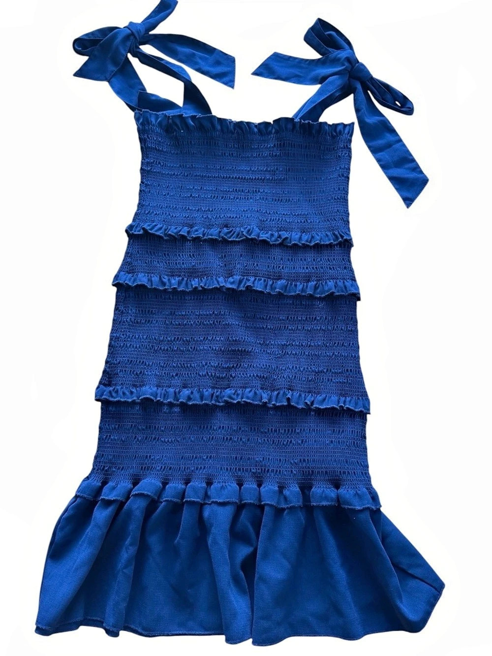Altar’d State Large Royal Blue Smocked Tiered Ruffle Tie Strap Mini Dress